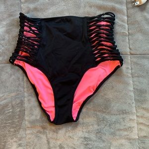 High waisted black swim bottoms